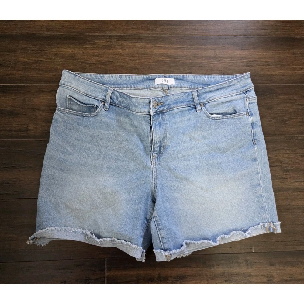 Loft Denim Roll Cuff Shorts Plus Size 18 Light‎ Wash Cut Off Stretch